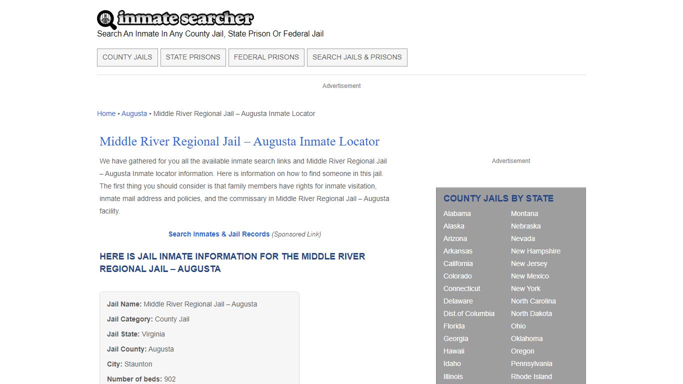 Middle River Regional Jail - Inmate Searcher